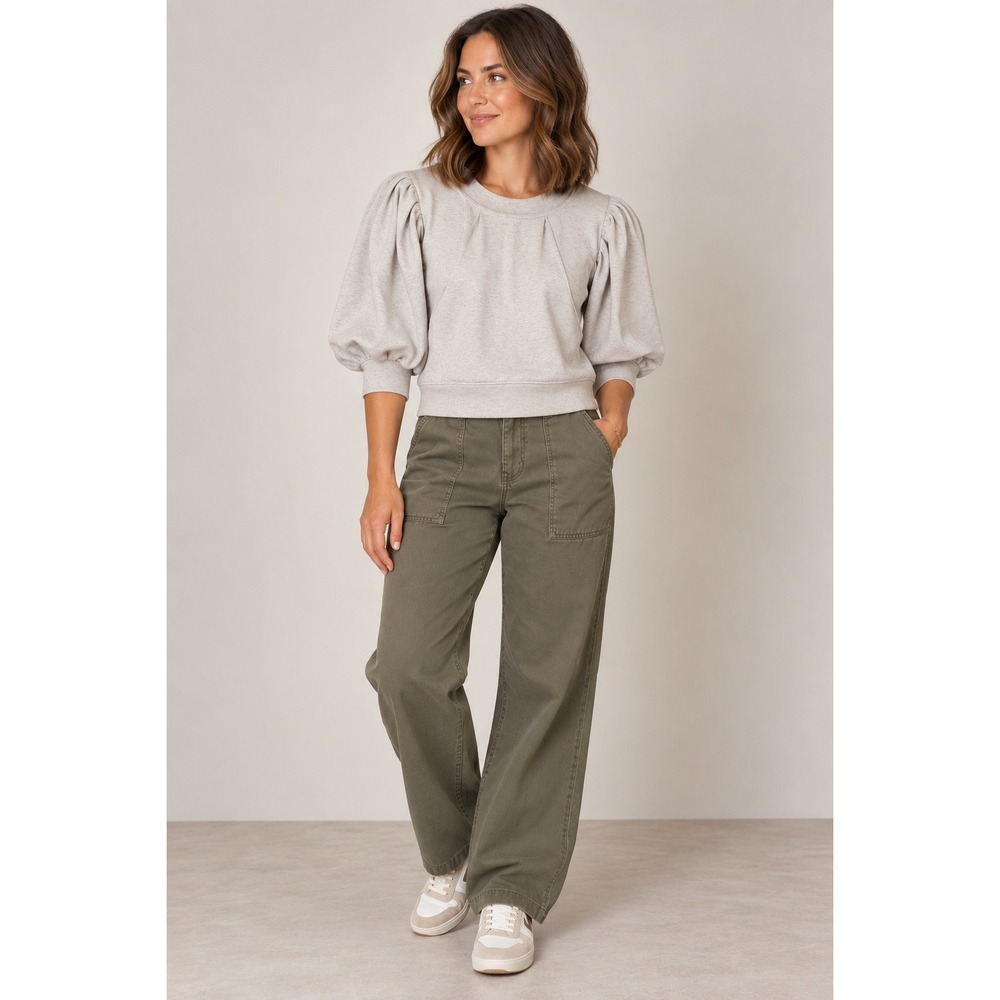 Maeve Short-Puff Sleeve Sweatshirt Petite Large Oatmeal Heather